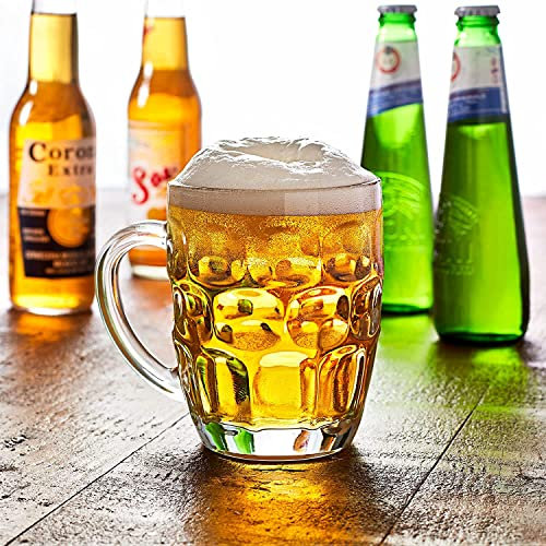 Guaranteed4less Classic Beer Pint Style Mugs Glass Pot Old Pub Bar Style Tankard Handle Stein Dimple (1)