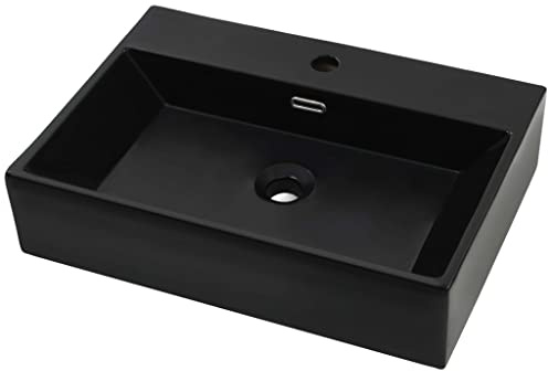 vidaXL Waschbecken mit Hahnloch Keramik Schwarz 60,5 x 42,5 x 14,5 cm