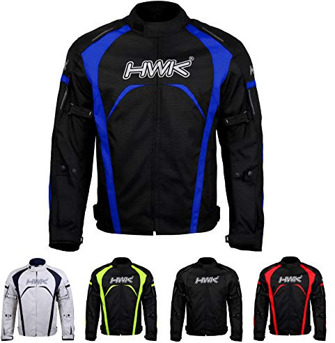 HWK Motorcycle Jacket for Men & Women, Waterproof, High Visibility Rain Jacket with CE Armor, Adjustable, Durable Polyester Motorcycle Riding Jacket, Dirt Bike Gear Enduro Racing, Blue, 3XL