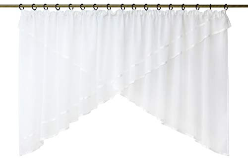 HeichkelL Voile Kuvertgardine Transparenter Kräuselband Store mit Satinbänder Kuvertvorhang HxB 120x400 cm Weiß