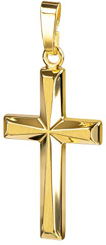 JEVELION Kreuz-Anhänger Gold-Kreuz für Damen, Herren und Kinder in hochglanz poliert mit 3D-Effekt als Kettenanhänger + Schmuck-Etui