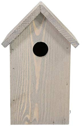 mgc24 Nistkasten - wetterfester Vogelnistkasten aus Holz, Vogelhaus für heimische Wildvögel, 15,5 x 14 x 25 cm, grau