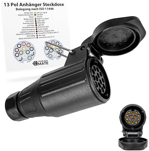 13 polige Anhänger Steckdose, Langversion mit Metallbügel Halterung, 13 pol Steckdose nach ISO 11446 genormt, Steckanschluss für 12 V Systeme, 13pol Buchse mit Klappdeckel, 13 pin Socket kit