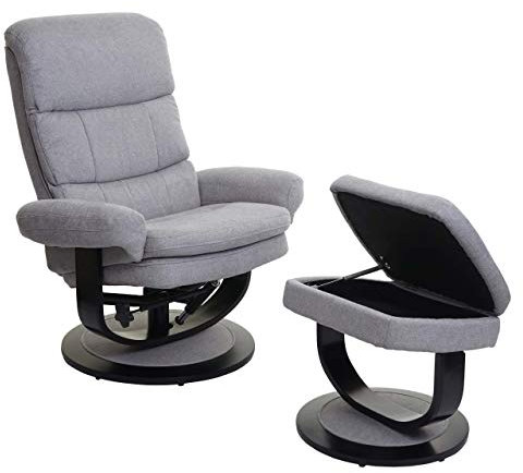 Mendler Relaxsessel HWC-C16, Fernsehsessel TV-Sessel Hocker mit Staufach, MVG-Zertifiziert - Stoff/Textil hellgrau