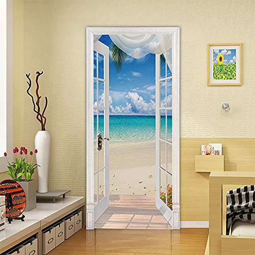 Yadass Türfolie Selbstklebend 3D Türposter, Strandlandschaft Wandbild, Abnehmbare, für Wohnzimmer Tür, Küche, Schlafzimmer, Bad Deko - 77x220CM