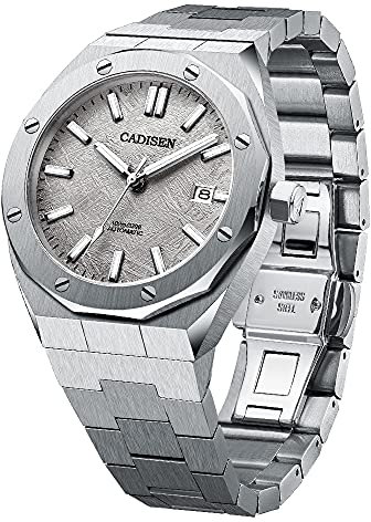 CADISEN Automatik Uhr Herren Saphirglas 100M Wasserdicht Armbanduhr (Grauer Meteorit)
