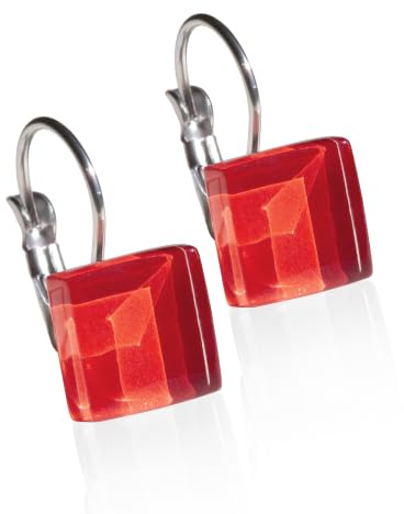 Edelstahl Ohrringe, Ohrhänger Silber, Hängeohrringe mit quadratischen Glassteinen, Nachhaltiger Ohrschmuck, Nickelfrei, hochwertiger Ohrringverschluss, Klappverschluss, Schmucksteine: 10mm