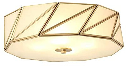 luz de techo incrustada de formas geométricas americanas retro Lámpara de techo con pantalla de vidrio esmerilado a mano Accesorio de iluminación de techo con borde de latón dorado, Iluminación de la