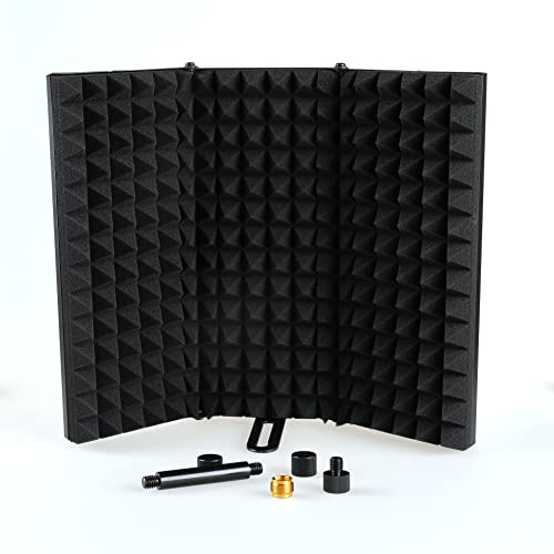 weymic Microphone Isolation Shield, Foldable Mic Shield with Triple Sound Insulation, Reflection Filter with 3/8 and 5/8 Mic Threaded Mount