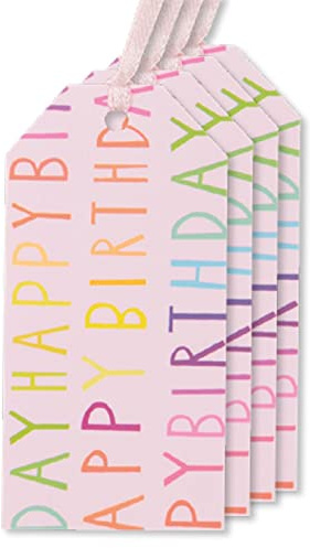 Glick Luxury Pack of 4 Happy Birthday Pink Gift Tags, Pink Happy Birthday Tags x 4, Multipack