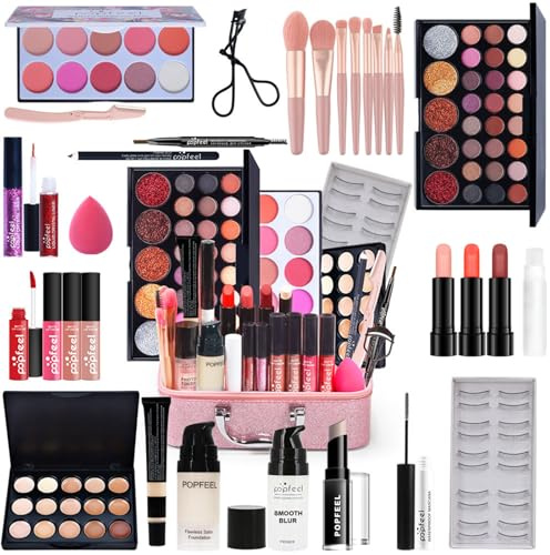 All in One Make Up Set, Make-up Sets, Schminke Set für Frauen, Makeup Set Starter Kit Kosmetik Schmink Set mit Lidschatten Palette, Lippenstift, Eyeliner, Mascara, Pinsel Für Frauen Mädchen