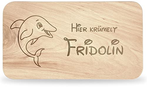 Frühstücksbrettchen Kinder - tolles Frühstücksbrettchen Holz mit Delfin | zum Personalisieren, personalisierte Geschenke Kinder, Schneidebrett mit Gravur, Geschenk zur Taufe/Einschulung
