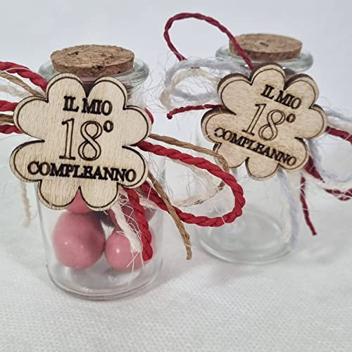 bomboniere diciottesimo compleanno barattoli in vetro tappo in sughero decorati con cordoncini effetto shabby e quadrifoglio in legno