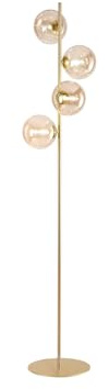 meineWunschleuchte Elegante Stehleuchte 4 flammig, Metall Messing & Rauchglas Kugeln Amber mundgeblasen, 160cm hoch