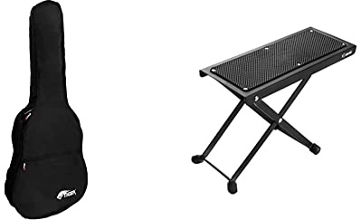 TIGER GGB7-FAC Akustikgitarrentasche - Hülle mit Schultergurt und Tragegriff & Adam Hall Stands SGS017 Gitarrenfußbank, Schwarz