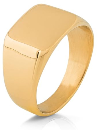 Akitsune Solida Ring | Rechteckiger Design-Ring Frauen Herren Edelstahl Elegant Luxus Premium Minimalistisch Siegel - Gold - US 8