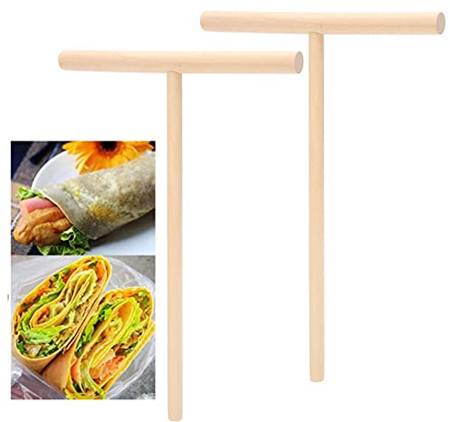 Esparcidor de Crepes de 2 Piezas, Herramienta Esparcidora de Crepes en Forma de T, Crepes Esparcidores de Masa, Volteador de Espátula, Herramienta para Panqueques, Palitos de Crepes de Material de Mad