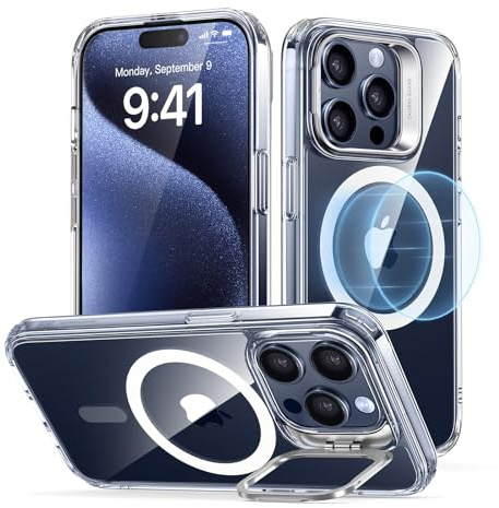 ESR für iPhone 15 Pro Hülle Flex-Ständer, für MagSafe, Klar | Vergilbungsschutz, 3X Militär-Sturzschutz, Magnetische Handyhülle, Air Guard Ecken, Kratzfest