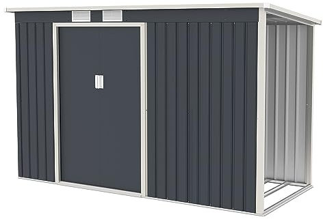 Juskys Metall Gerätehaus M mit Holzunterstand rechts, Schiebetür, Lüftungsgitter, Fundament - Geräteschuppen Gartenhaus Metallgerätehaus Holzregal