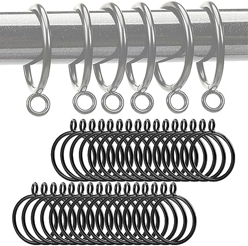 Set di 32 eleganti anelli per tende, scorrevoli e sicuri, design con occhielli in metallo da 38 mm, per tende, ganci per tende, anelli per appendere binari per tende (nero)