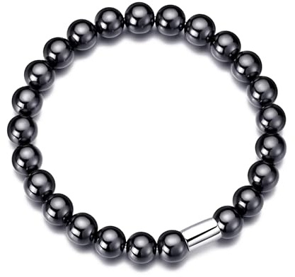 Philip Jones Men's Hematite Round Beaded Gemstone Stretch Bracelet
