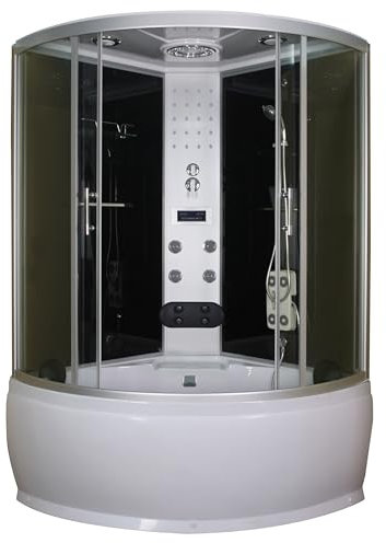 SANOTECHNIK Komplettduschkabine CUBA 130×130×229cm | 5mm ESG-Glas, 4 Massage-Düsen + 4 Düsen am Dusch-Massage-Paneel, Touch-Radio & LED, TR25