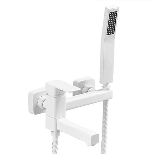 Grifo De Bañera Grifo De Ducha Latón Monomando Montaje En Pared Mezclador De Baño Y Ducha Con Ducha De Mano Y 150 Cm Manguera De Ducha, Blanco