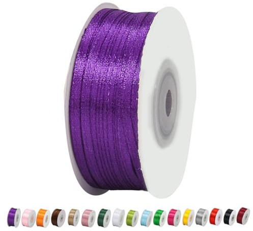 Satinband Lila 3mm Breit Geschenkband Satin,91m Satinbänder Lila Dick Schleifenband Dekoband Seidenband Geschenkverpackung Stoffband Geschenkbänder für Dekorieren Basteln Kleid Hochzeit Geburtstag