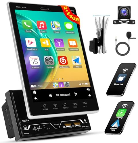 Inefala [2+64GB] Double Din Android 15 Car Stereo with Vertical 9.5 Inch HD Touchscreen, Car Radio with Wireless Carplay Android Auto GPS WiFi Bluetooth FM/RDS EQ SWC Backup Camera MIC