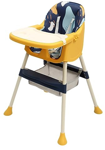 Kindersitz Hochstuhl Babyhochstuhl 6 Monate Plus für Babys und Kleinkinder mit Fußstütze Abnehmbares Doppeltablett Leicht zu reinigender Hochstuhl Gelb Blau