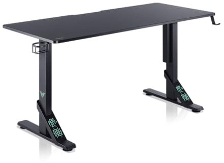 VALK Skuld - Mesa Gaming 136x60cm, Altura Regulable, Gestión de Cables, Mesa Escritorio Solida y Elegante, hasta 100kg, Accesorios para Vasos y Auriculares, Creada en España (Negra)