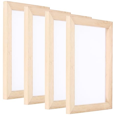 PATIKIL Tamaños A5 Pantalla de Madera para Hacer Papel 4 Piezas 8.3 x 5.9 Molde Individual para Hacer Papel y Marco de Madera para Fabricación de Papel DIY Color Madera