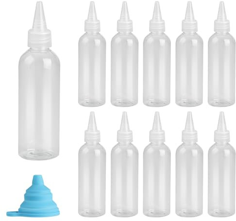 12 Pièces Recipient Sauce, 100 ml Petites Bouteilles à Presser, Bouteille de Condiments, outeilles Flacons Souples Plastique pour Distributeur de Sauce Ketchup, avec Entonnoir