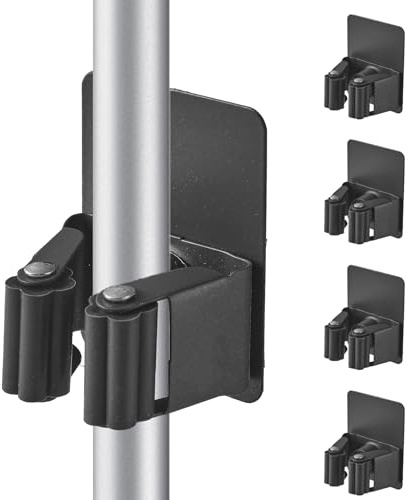 Cokshy Besenhalterung Wand, 4 Stück Edelstahl Besenhalter Selbstklebend, Wandmontage Mop Halterung ohne Bohren für KüChe, Wischmopp, Badezimmer, Garten, Schaufel, Werkzeuge (Dunkelgrau)