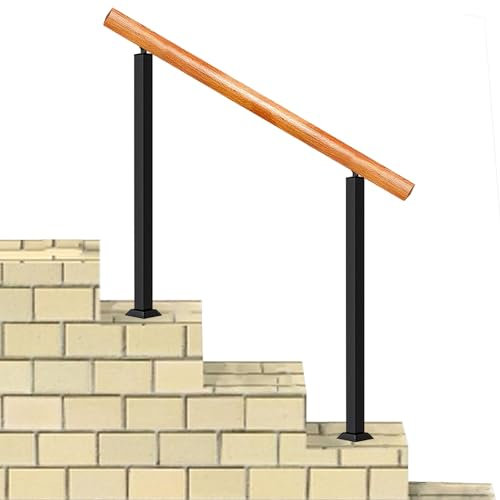 Gartentreppengeländer aus Holz für Außentreppen, Übergangshandlauf für Außentreppen, Handlauf Lattenrost passend für 2 oder 3 Stufen, Schmiedeeiserner Handlauf für Terrassendielen (Farbe: Höhe 85 cm,