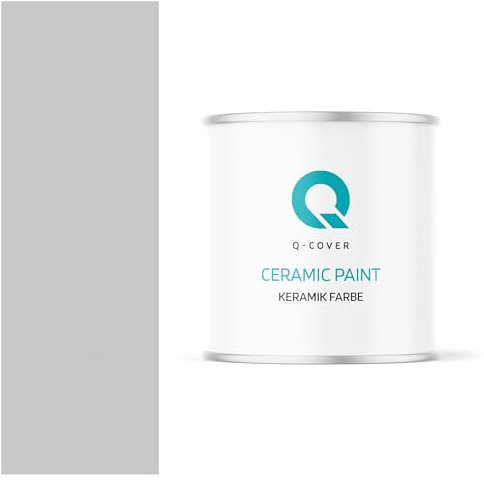 Q-COVER Keramik Farbe 2L (ca.14m²) Hellgrau Wandfarbe Innenfarbe Abwaschbar Klasse 1 Mattfarbe Deckenfarbe Scheuerfest Küche Bad Treppen Ceramic Hohe Deckkfraft