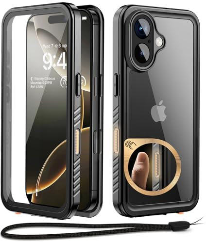 Beeasy Cover per iPhone 16 Impermeabile - 360° Militare Antiurto Antipolvere Indistruttibile Resistente, con Protezione Schermo e Fotocamera, IP68 Waterproof Custodia, per Outdoor Subacquea