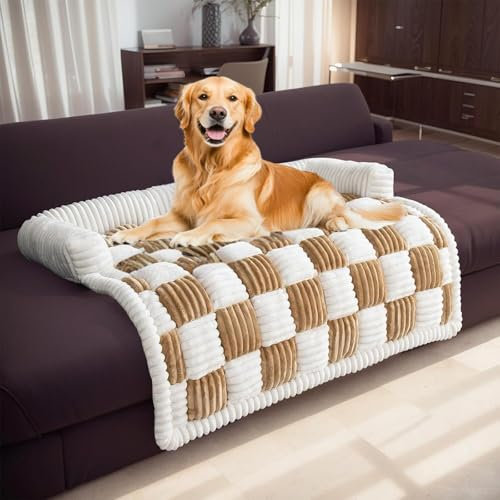 Hundebett Flauschig Hundedecke Plüsch Hundebetten Gemüylicher Hundekorb Waschbar Flauschiger Dicke Katzenbett Rutschfest Hundesofa überzug für Kleine & Mittel Große Hunde Katzen (Heller Kaffee, S)