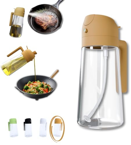 The Away Gourmet 2-in-1 Oil Dispenser and Sprayer, 16oz/470ml Glass Olive Oil Sprayer for Cooking, Leakproof and Refillable Oil Mister for BBQ, Salad, and Baking (Orange)