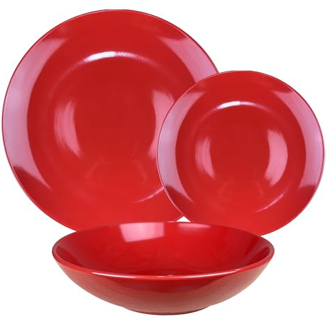 IlGruppone Servizio Piatti 18 Pezzi 6 Persone Rossi Gres Porcellanato Tinta Unita Rosso Tavola Natale Ceramica Certificati Contatto Alimentare Sì Microonde Lavastoviglie Idea Regalo