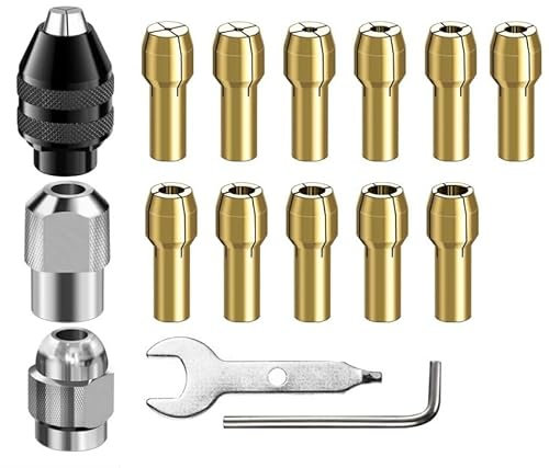 16 Piezas Portabrocas Compatible con Dremel, Portabrocas de Latón Precisión, Portabrocas 1/32 a 1/8, Sustituye 4486 Portabrocas sin llave, Herramienta rotativa Accesorio para Cambiar (0.5-3.2mm)