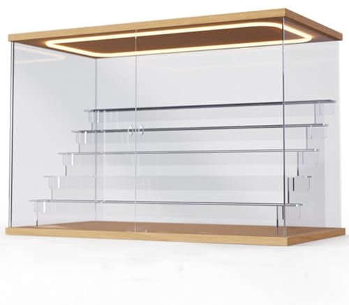 WIGING Transparente Acryl Vitrine, Treppendesign Lagerregal Mit Licht, Organizer Vitrine Mit Tür Für Actionfiguren Spielzeug Sammlerstücke(605x320x402mm)