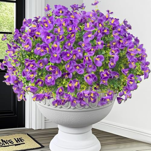 YUGYUM Künstliche Blumen für draußen, wie echt – UV-beständige Plastikblumen & Sträucher, Frühling Deko, wetterfest, Violett (10 Stück)