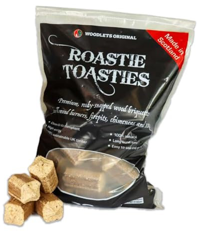 20kg Bag Roastie-Toasties Premium Wood Briquettes Heat Logs - 100% Sustainable Dry Compressed Logs - Fuel Wood Burners Multi-Fuel Stoves Stoves BBQ Barbecue Open Fires Chimeneas Firepits