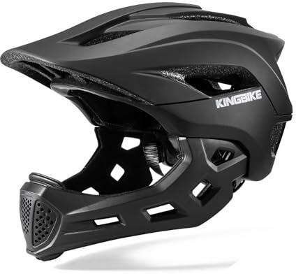 Kids Full Face Helmet Convertible Toddler Bike Helmets with Detachable Chin Guard Boys Girls 4-10 Years Skateboard Scooter Balance Bike BMX MTB Bicycle (Black)