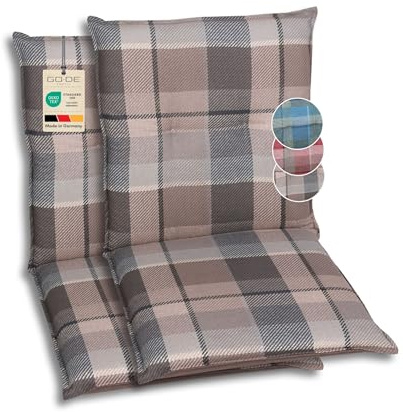 GO-DE Textil Bequeme und attraktive Polsterauflagen für Niederlehner-Gartenstühle (2er-Set, Karo braun, Niederlehner)