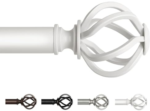 USFOOK White Curtain Pole 80 to 148 cm, 22 mm Voile Curtain Poles for Eyelet Curtains, Decorative Curtain Rods for Windows, Living Room, Twisted Cage Finials