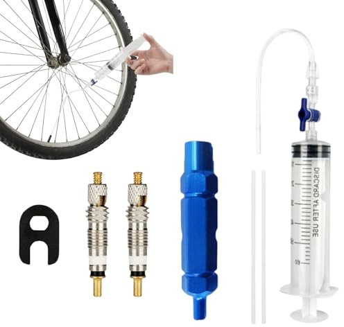 Fahrrad Spritze,Reifendichtmittel Injector,Fahrrad Tubeless Spritze Set,Fahrrad Ventilwerkzeug Spritze,60 ml Reifendichtmittel Spritze,mit Ventileinsatz-Entfernungswerkzeug,für Fahrradreparatur