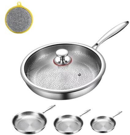 Sartén De Titanio Martillado Pro Con Tapa, Antiadherente, 2025 Ultra Durable Pure, Antiadherente, Resistente, Calentamiento Uniforme, Para Cocinar, Se Calienta Rápidamente, Cocina (XL)