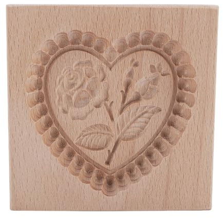 Wooden Baking Cookie Mold, Wooden Mold Rose Heart Pattern Multifunctional Cookie Mould Wood Biscuit Chocolate Stamp for Kitchen Pumpkin Pies Mooncake